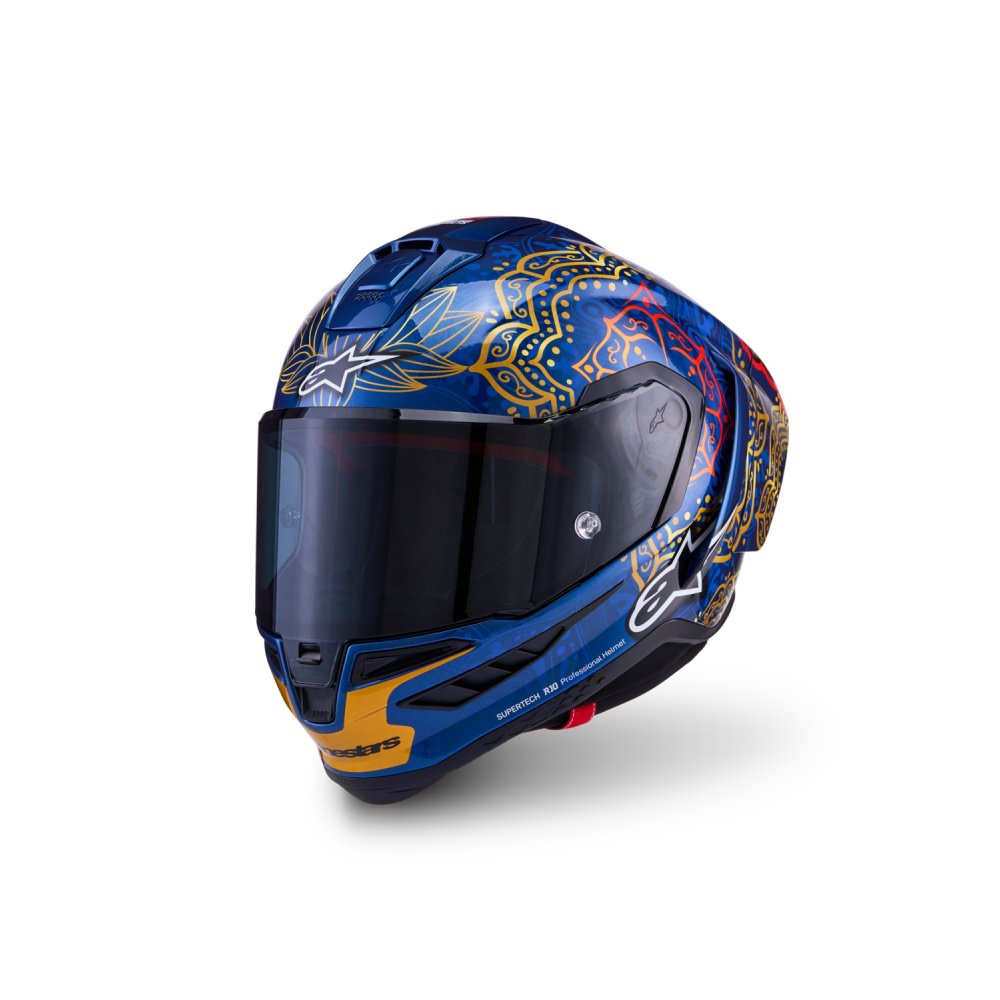 přilba SUPERTECH R10 MARTHAINATOR limitovaná edice JORGE MARTIN, ALPINESTARS (modrá perleť/zlatá/červená) 2026