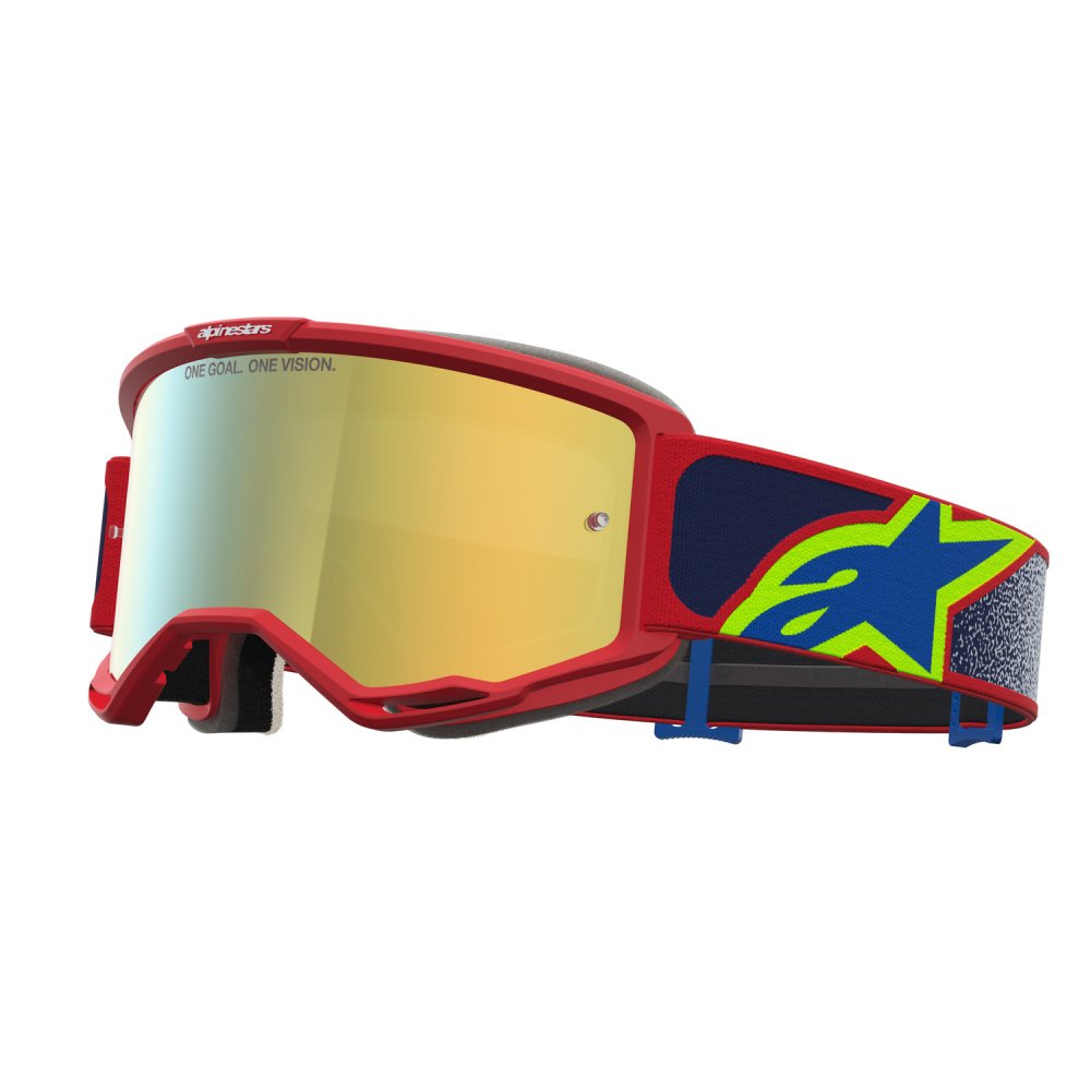 brýle VISION 5 DRAG, ALPINESTARS (červená/modrá/žlutá fluo, zrcadlové zlaté plexi) 2027