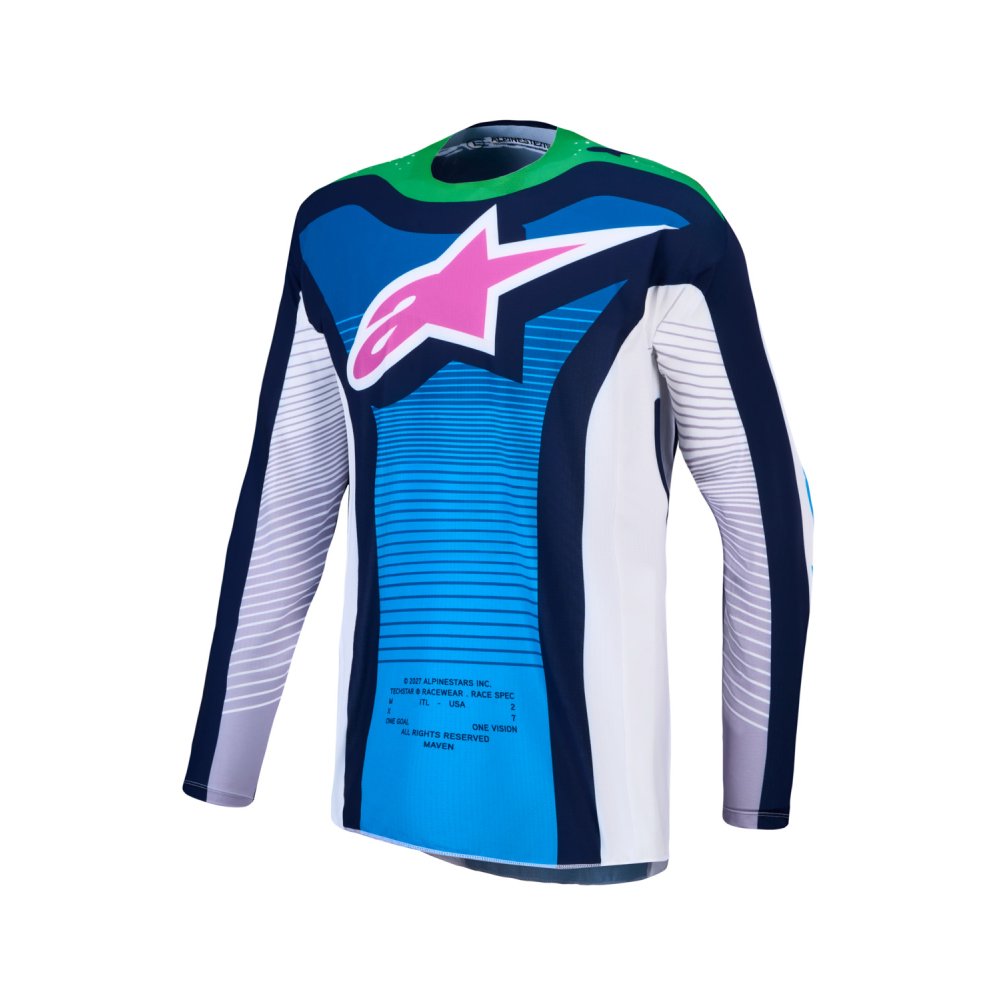 dres TECHSTAR MAVEN, ALPINESTARS (bílá/modrá/fialová/zelená fluo) 2027