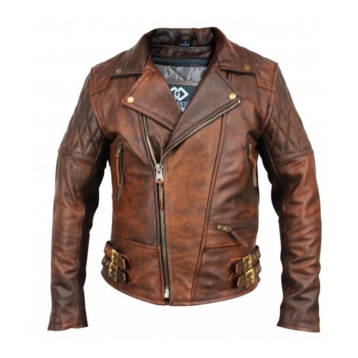 kožená bunda na motorku Diamond hnědý, Velikost 7XL