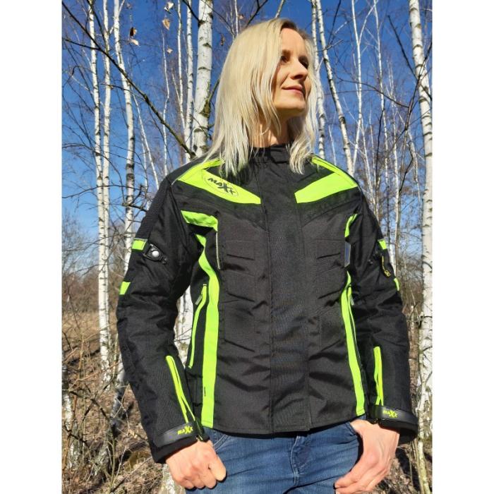 dámská bunda na motorku Maxx NF2400 černo žlutá fluo, Velikost XS