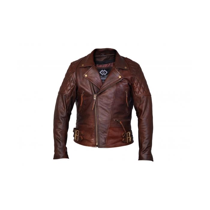 kožená bunda na motorku Diamond tmavě hnědý, Velikost 4XL