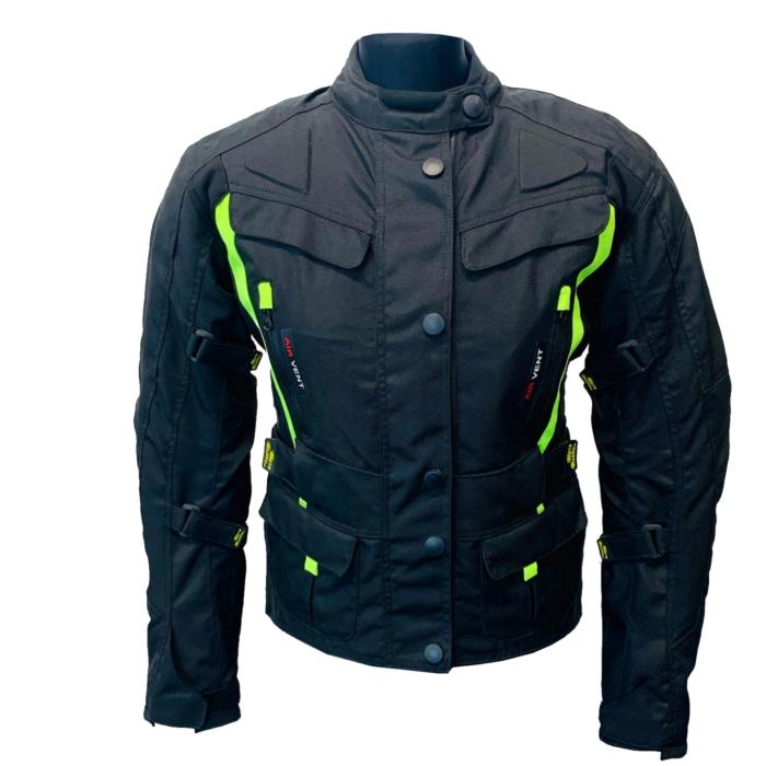 dámská bunda na motorku TP černá/žlutá fluo, Velikost XXL