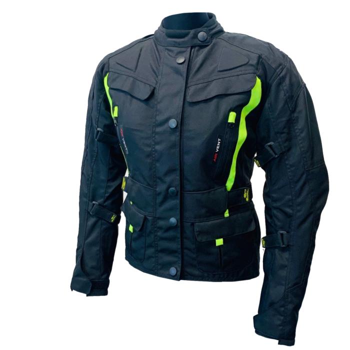 dámská bunda na motorku TP černá/žlutá fluo